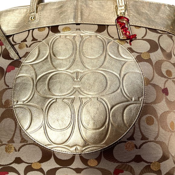 Coach Poppy Metalic Leather/Canvas Large Medalion Tote/shoulder bag Rare - Picture 8 of 17